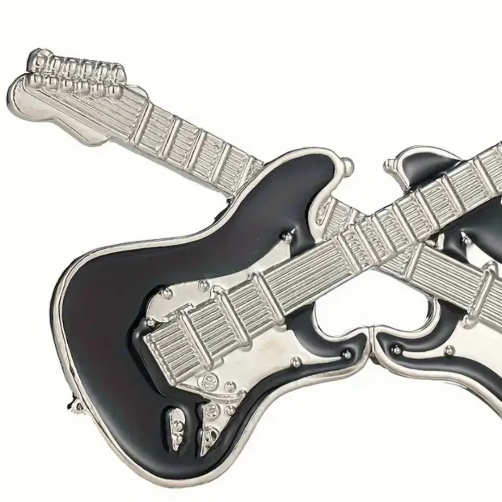 Silver and Black Guitar Belt Buckle